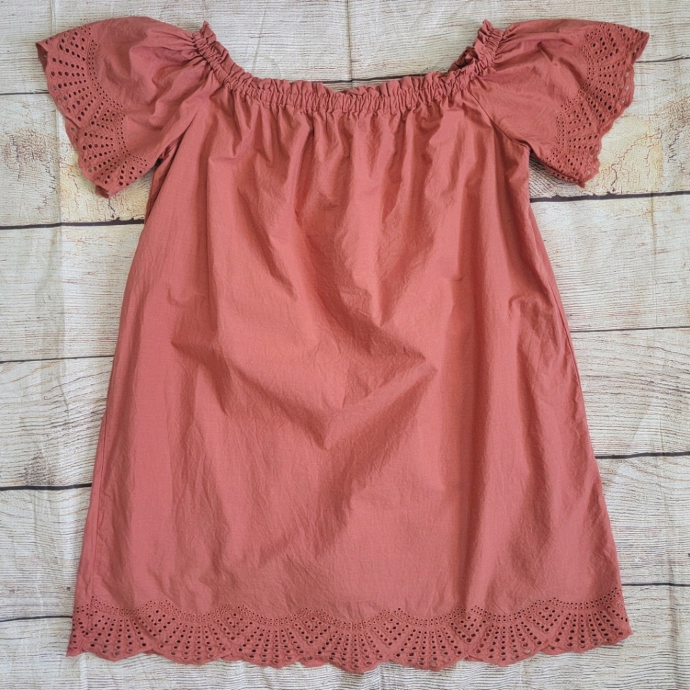 Off the Shoulder Cotton Dress with Eyelet Detail
